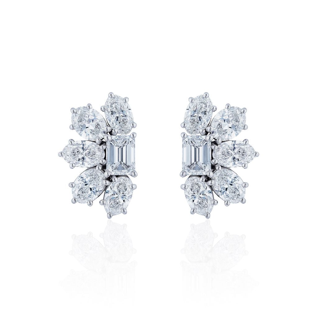 GIA CERTIFIED EMERALD AND OVAL SHAPED DIAMOND CLUSTER EARRINGS, 5.93 CARATS