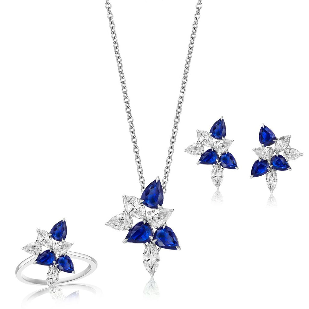 SAPPHIRE AND DIAMOND CLUSTER SET, 23.74 CARATS