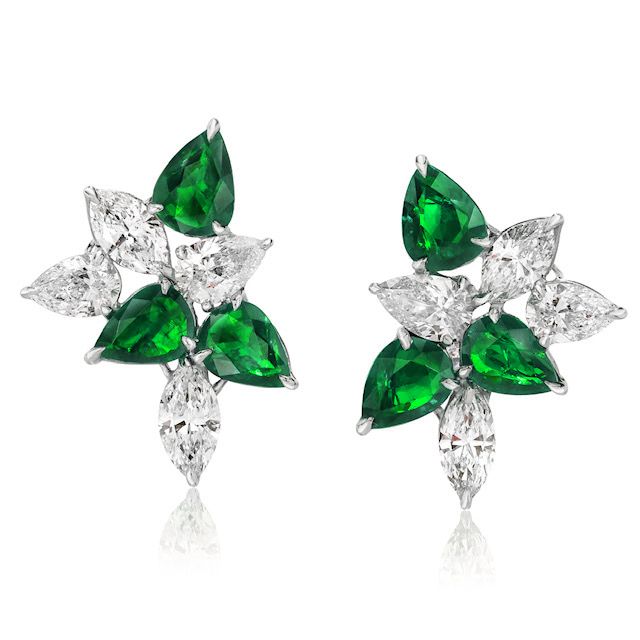 EMERALD AND DIAMOND CLUSTER EARRINGS, 10.29 CARATS