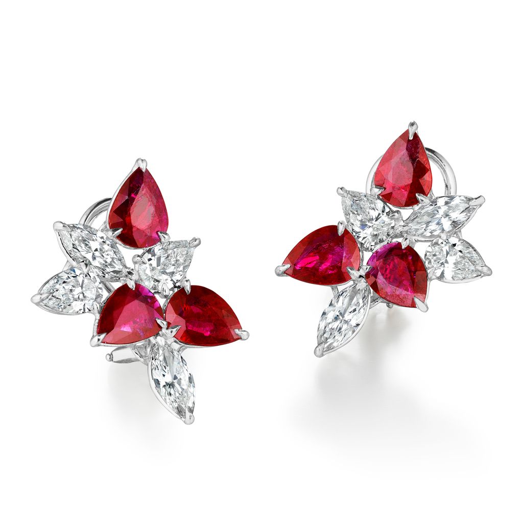 RUBY AND DIAMOND CLUSTER EARRINGS, 11.01 CARATS