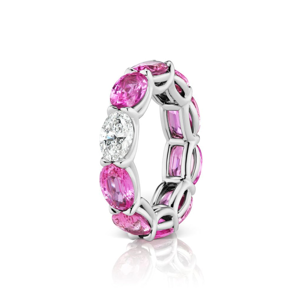 PINK SAPPHIRE AND DIAMOND ETERNITY BAND RING, 8.88 CARATS